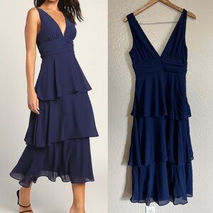 NWOT Celebration Time Navy Blue Sleeveless Tiered Midi Dress